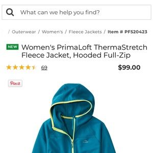 LLBean thermastretch jacket NWT in sold out color